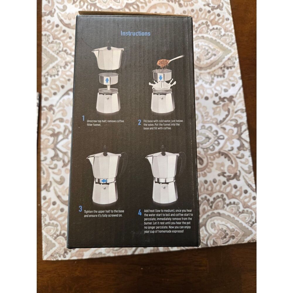 Espresso Maker Moka Pot Silver Aluminum with Black Handle - Picture 14 of 15